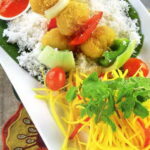 Gà lăn dừa xiên rau củ